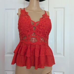 Milk & Honey Red Lace Tank Top Medium.